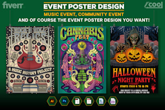 design poster a profesional illustration for music event,community event