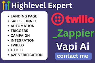 setup automation on gohighlevel, integrate twilio, a2p 10dlc
