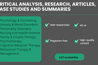 do critical analysis of research articles, case studies and summaries