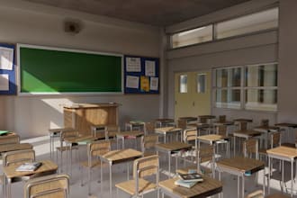 revamp 3d various classroom interior,furniture layout,school library, class hall