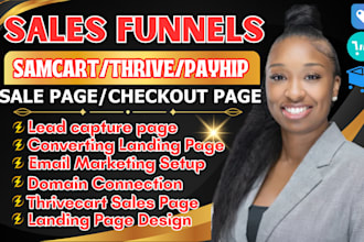design thrivecart, samcart, payhip sales page and checkout page, landing page