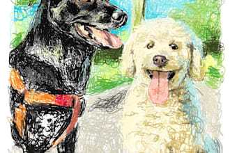 retrato de mascotas en estilo garabato perros