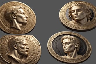 design printable realistic 3d gold metaliic coin pendant cnc bas relief stl