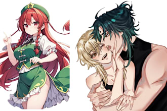 draw custom anime nsfw sfw illustration fanart anime and manga character design