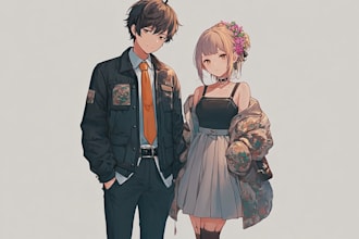anime fan art, anime character, and couple illustration