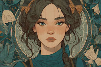 draw a vintage portrait in art nouveau bohemian style