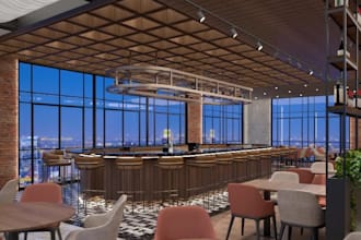 3d rooftop lounge,interior restaurant,hookah bar,kitchen space,café decor,render
