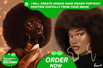 create unique hand drawn portrait painting digitally