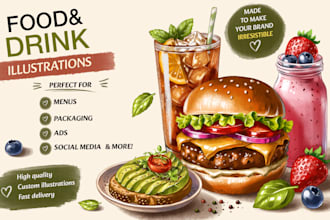 create realistic food illustration for menu restaurant, cafe
