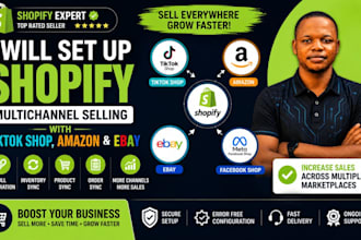 set up shopify multichannel to tiktok shop, amazon, ebay and facebook shop