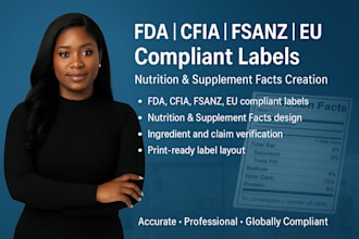 create fda, fsanz, cfia, and eu compliant nutrition and supplement facts label