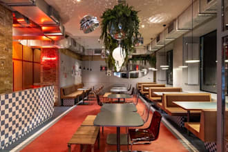 redesign interior hamburger,modern café,restaurant revit,cozy bar render,bakery