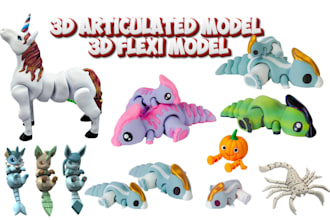 create 3d flexi model, articulated 3d toys , bjd, flexi toy doll stl, step file