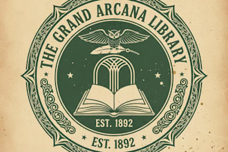 design a vintage library logo with classic literary charm