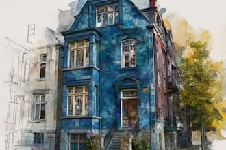 draw house and building photo into watercolor art