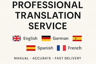 professionally translate between english, german, spanish and french