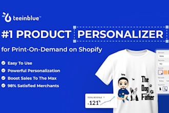 personalize any product on customily, zepto, teeinblue and shopify store design