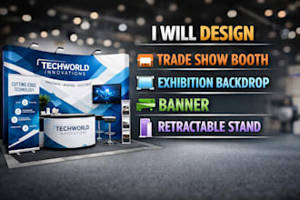 design trade show booth, exhibition backdrop, banner, retractable stand