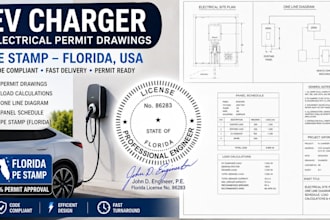 do ev charger electrical permit drawings with pe stamp florida USA