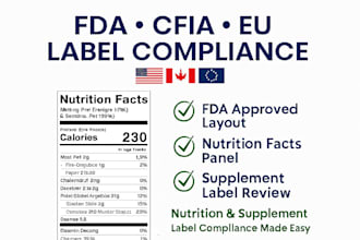 create and review fda, cfia, eu compliant nutrition facts and supplement labels