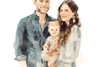 merge photos to watercolor family portrait illustration