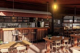 redesign 3d  restaurant,coffee shop,cgi pastry house,bakery,bar design,boho deco