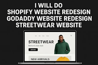do shopify website redesign, godaddy website redesign, streetwear website