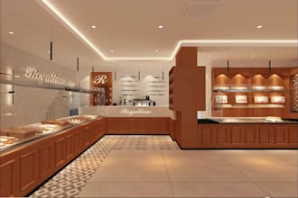 coohom render,3d restaurant,cgi interior design,coffee spot,kiosk,cloud kitchen