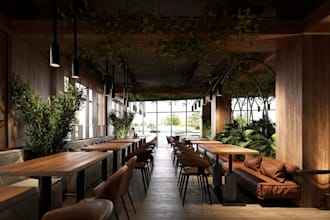 handmade sketch to 3d design,restaurant interior, 3d materials render,bar,coffee