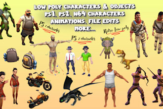 do retro low poly ps1 ps2 n64 y2k character, rigged for game, low poly animation
