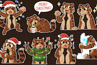 draw christmas furry stickers and festive fursona art for telegram and discord