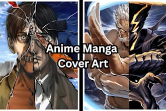 draw anime manga cover art, webtoon light novel comic book in manhwa shonen