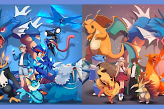 pokemon trainer pokemon card team illustration fakemon digimon fusion