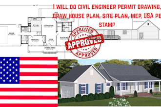 do civil engineer permit drawing, draw house plan, site plan, mep, USA pe stamp