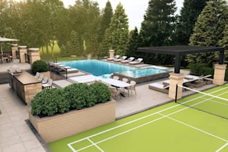be architect rendering of 3d landscape backyard frontyard design, outdoor space