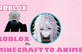 draw roblox, minecraft avatar in anime style anime pfp anime art illustration