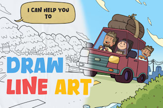 draw custom line art doodle illustaration or coloring book