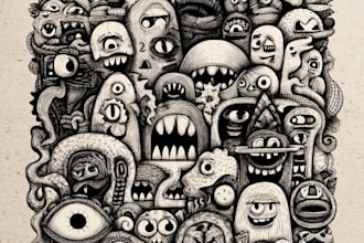draw line art doodle illustration, icons