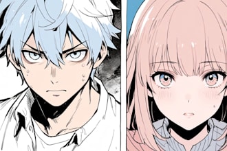 draw colored and bw manga page for you