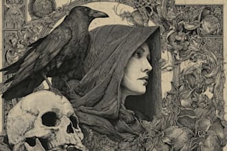 draw dark art illustration with engraving style