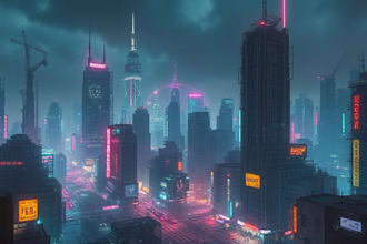 draw illustration of futuristic cyberpunk city