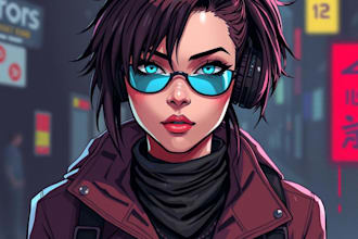 illustrate you as a cyberpunk style character