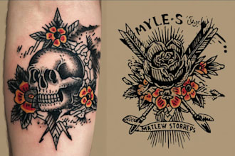 illustrate unique traditional or old school tattoo
