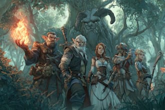 dnd character or dnd party art illustration