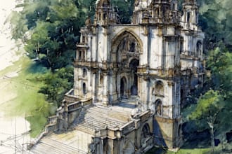 paint a watercolor and gouache landscape illustration