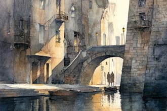 draw original watercolor landscape or architecture art
