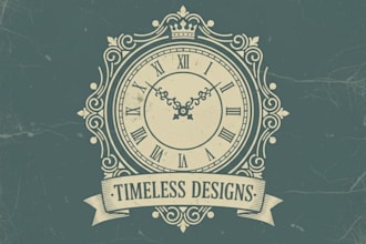 design a timeless vintage clock logo for your brand