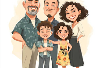 draw an awesome family caricature comic portrait