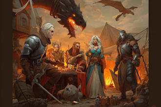 illustrate your dnd characters together as a heroic party