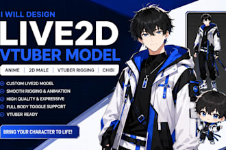 design live2d vtuber model anime model 2d male vtuber model vtuber rigging chibi